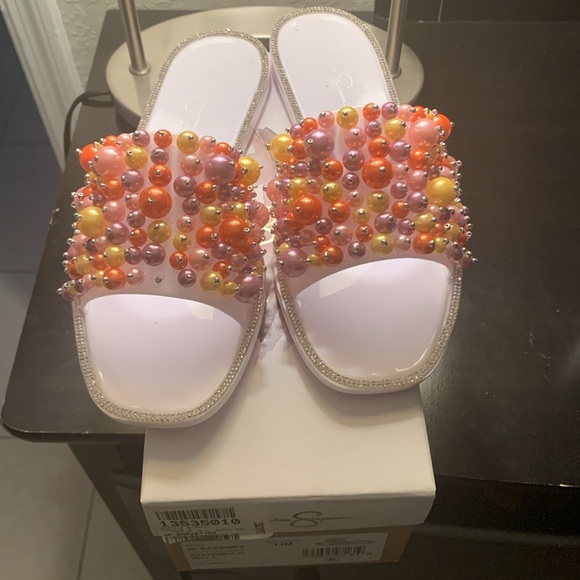 Jessica Simpson White and Orange Beaded Sandals - Picture 8 of 8
